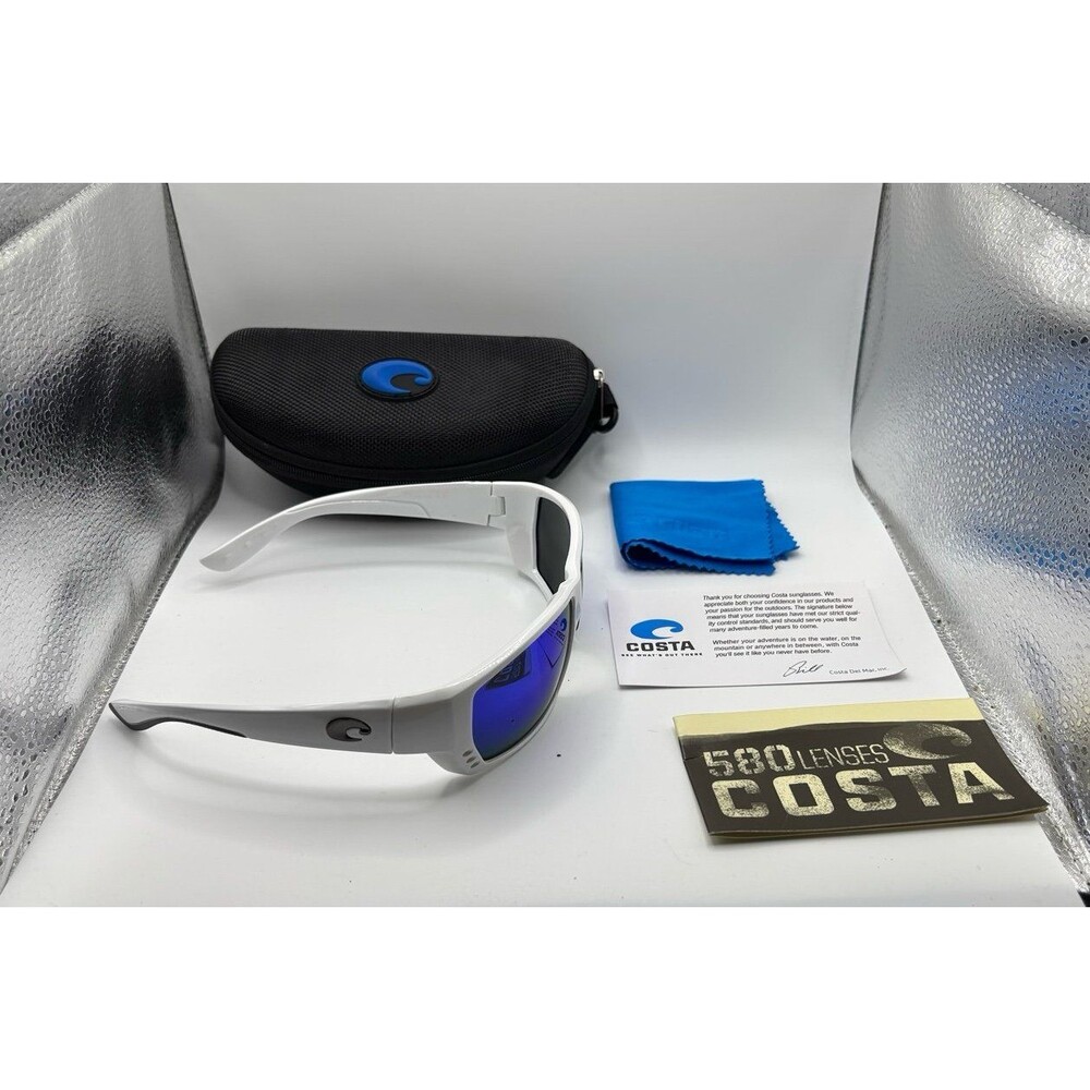 Costa Del Mar TUNA ALLEY Polarized Sunglasses White /Blue Mirror Glass 580